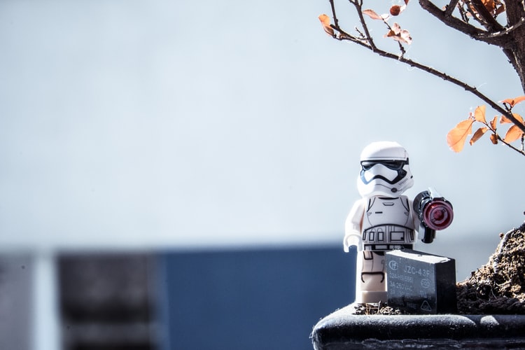 mini stormtrooper on planter